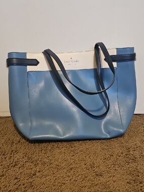 Kate Spade Blue Tote with Cream Accent and Navy Straps